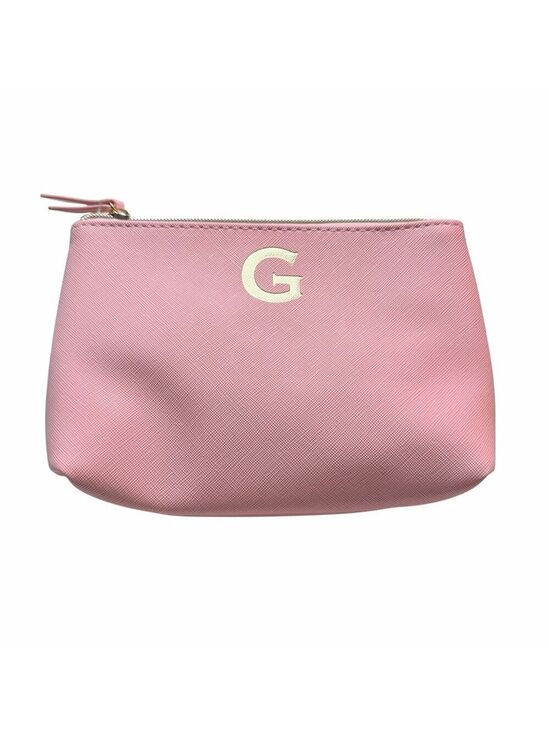 Kirkland’s Handbags - Kirkland’s Pink Cosmetic Makeup Bag Gold G Monogram Zipper Pouch NWOT